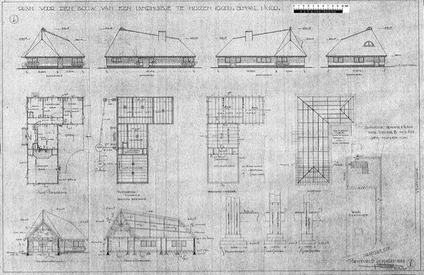 Historische bouwtekening van het landhuisje aan de Naarderstraat in Huizen